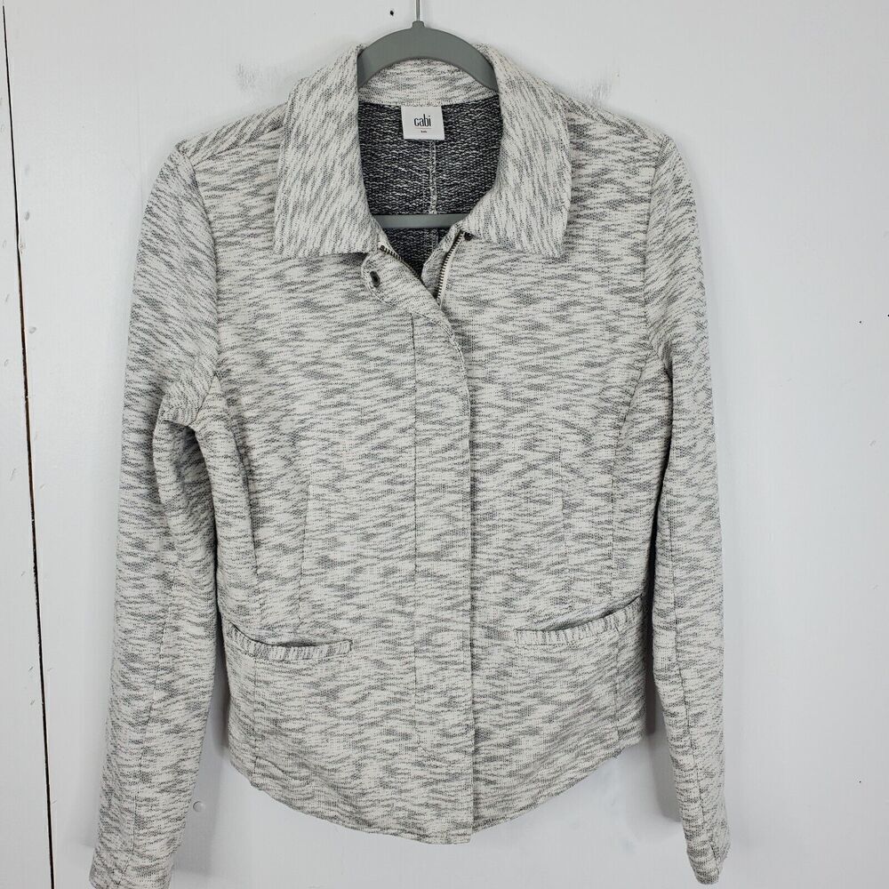 Cabi Neo Moto Zip Sweater Jacket Space Dye Heathered Gray Unlined WOmens S
